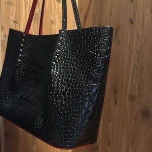 Christian Louboutin “Cabarock” Large Croc-Embossed Leather Tote